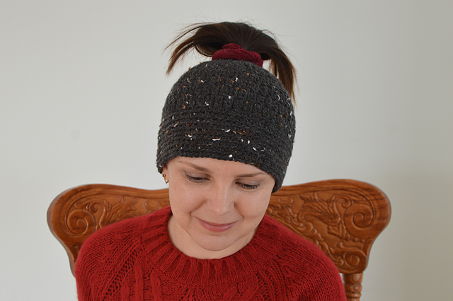 Cluster Stitch Messy Bun Hat