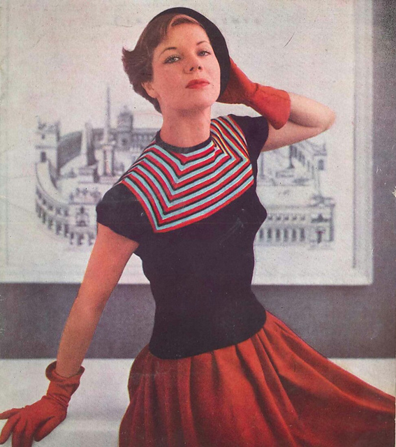 Jumper with striped square yoke