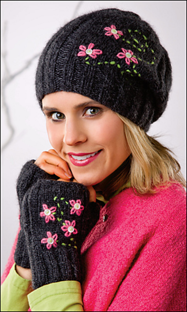 Hint of Pink Slouch Hat & Fingerless Mitts