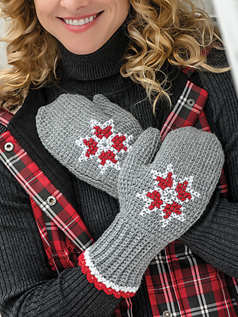Embroidered Tunisian Mittens