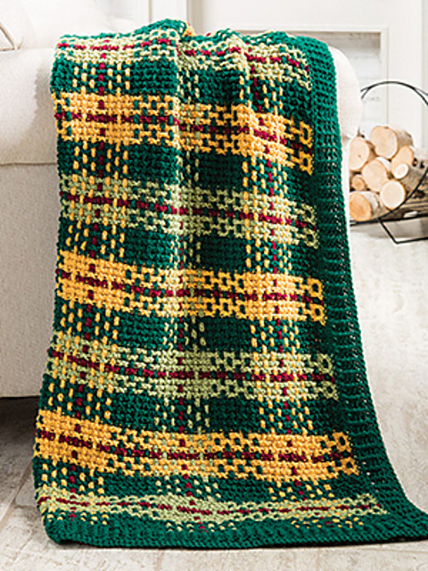 Woodland Plaid Tunisian Throw