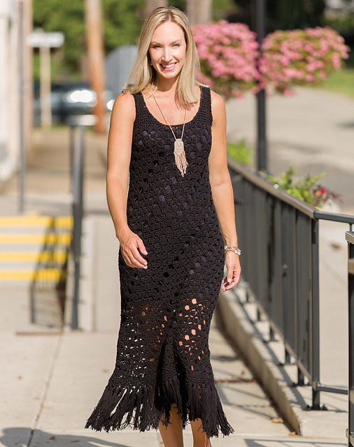 Little Black Diagonal Fringed Dress