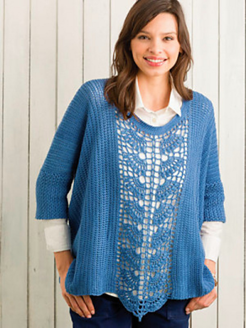 Classic Blue Lace Panel Pullover