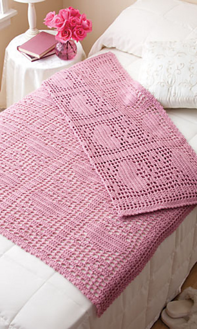 Hearts & Flowers Filet Afghan