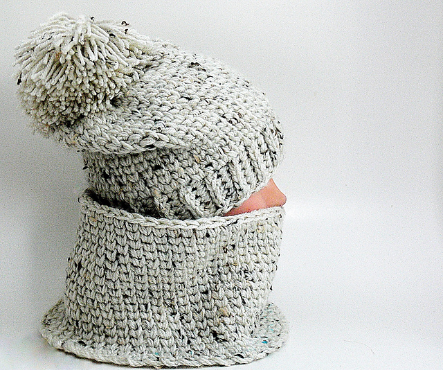 Crochet Knit Look Hat and Cowl Scarf