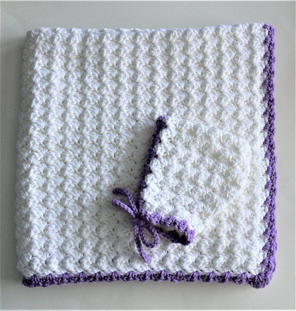 Puffy Baby Blanket and Pixie Bonnet # 225