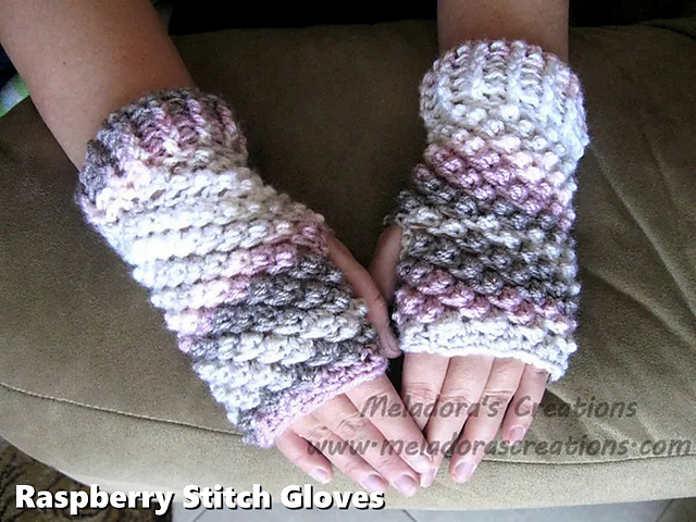 Raspberry Stitch Fingerless Gloves