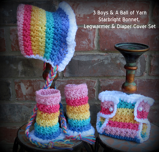 Starbright Bonnet, Legwarmers & Diaper Cover Set
