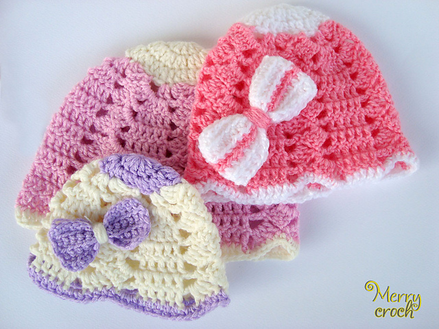 Baby Hat with Crochet  Ribbon