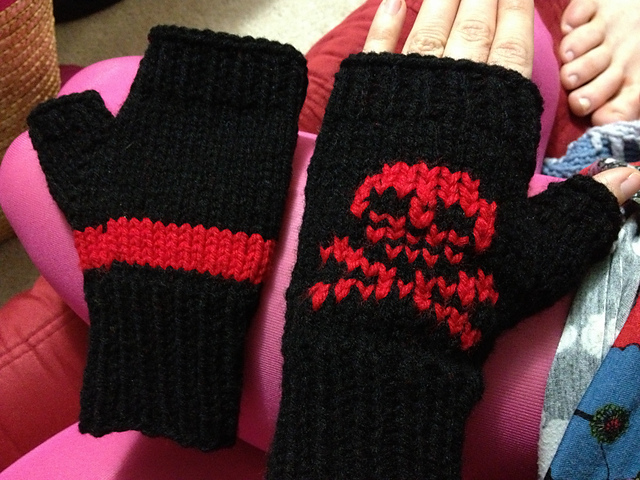 Fingerless, Asymmetrical Skull Mittens