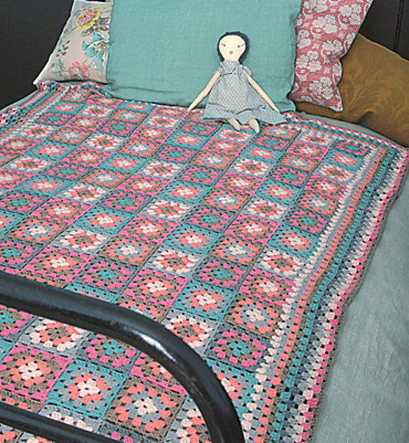 #090-07 Modèle plaid vintage multicolore crochet