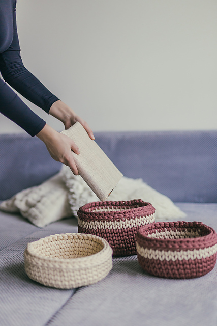 A set of 3 crochet baskets
