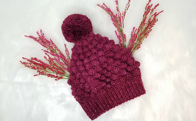 Raspberry Dreams Bobble Stitch Hat