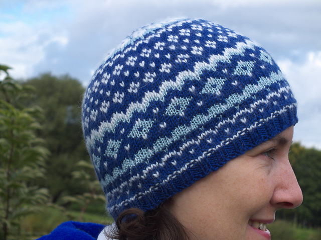 Blue and white ski hat