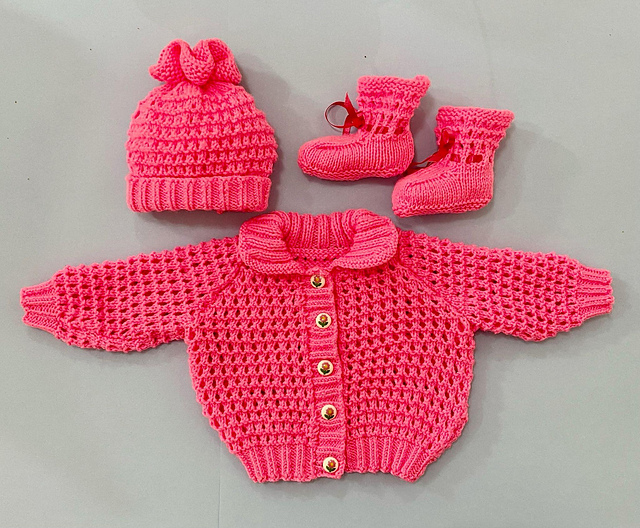 Easy Lace Baby Cardigan, Hat and Booties