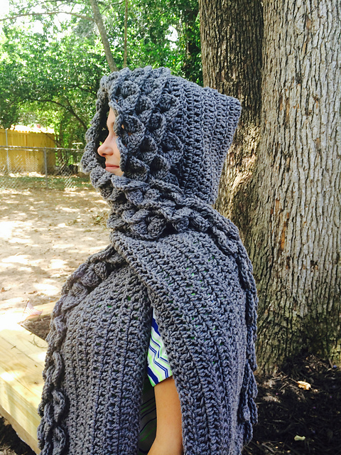 Crocodile/ Dragon Stitch Hooded Scarf