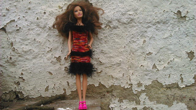 #0052 Black Dress with Fluffy Orange Trim