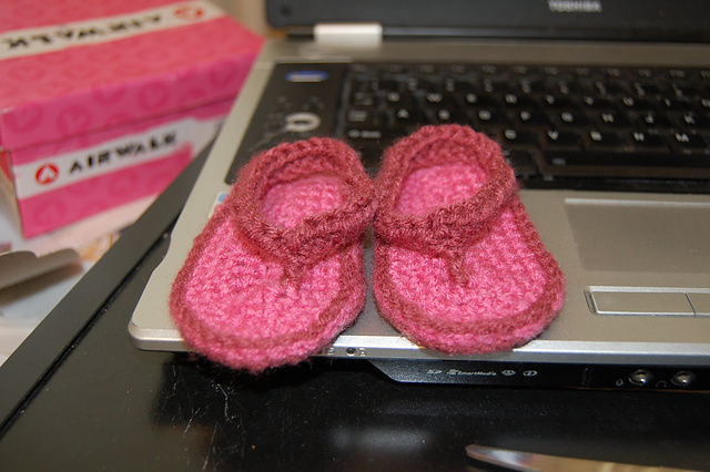 Crocheted baby flip flops