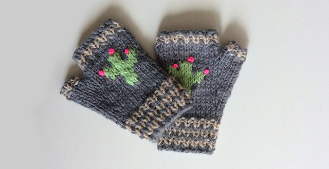 Mitones con dibujo de cactus
