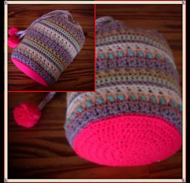 Scrap yarn drawstring bag