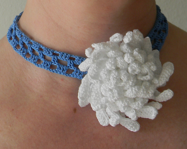 Ravelry Chrysanthemum, crochet flower necklace pattern by Nailya Plaskey