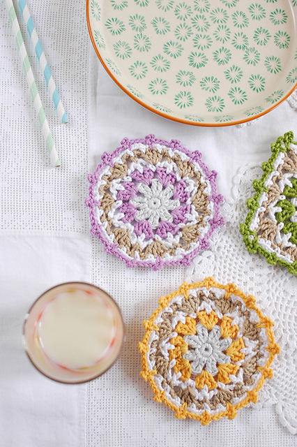 Lacy crochet coasters