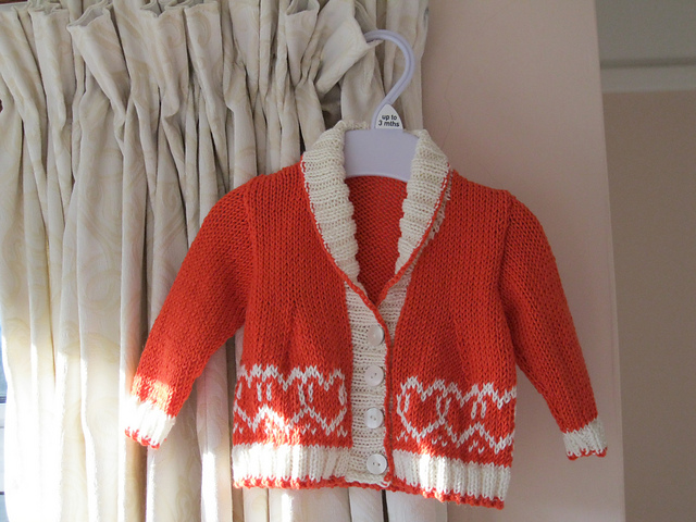 Shawl-Collared Cardigan with Hearts