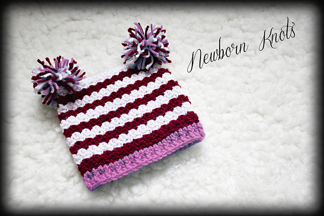 Textured Striped Pom Pom Baby Hat. #05