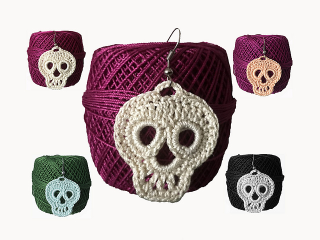 Skull Earrings-2, Crochet Earrings