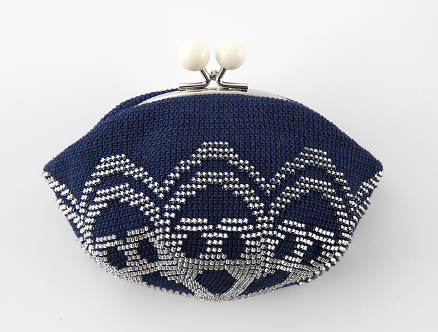 Navy Coin Purse with Lace Pattern