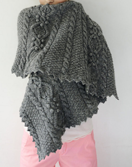 Gray Aran Patterned Shawl