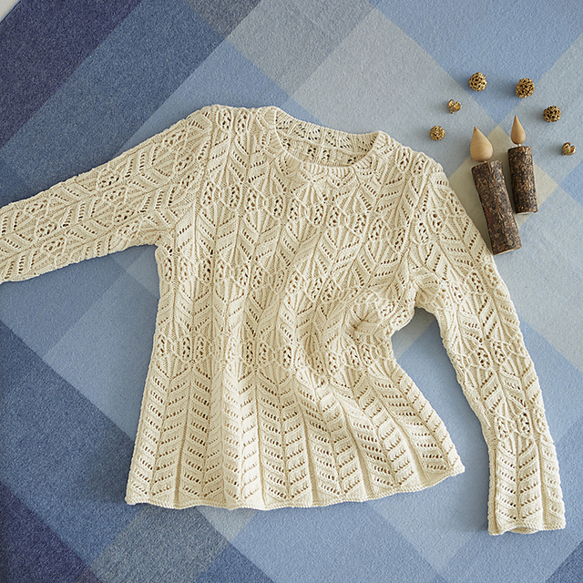 p.89 Lacy Aran Pullover with Ribbon Pattern