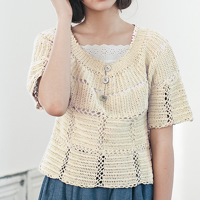 Crochet round yoke pullover