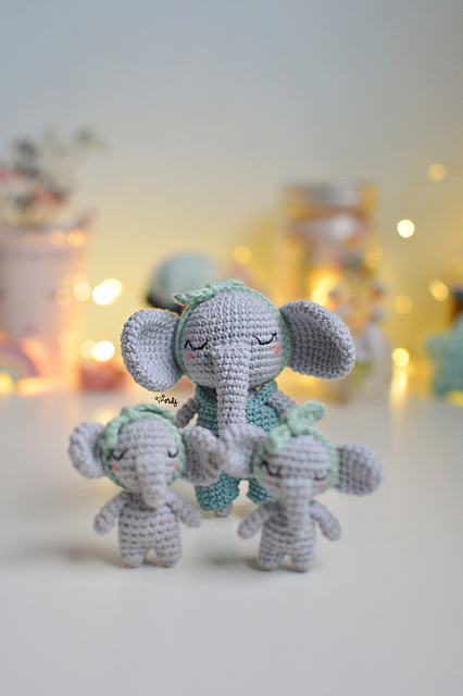 Elefante y mini elefante amigurumi