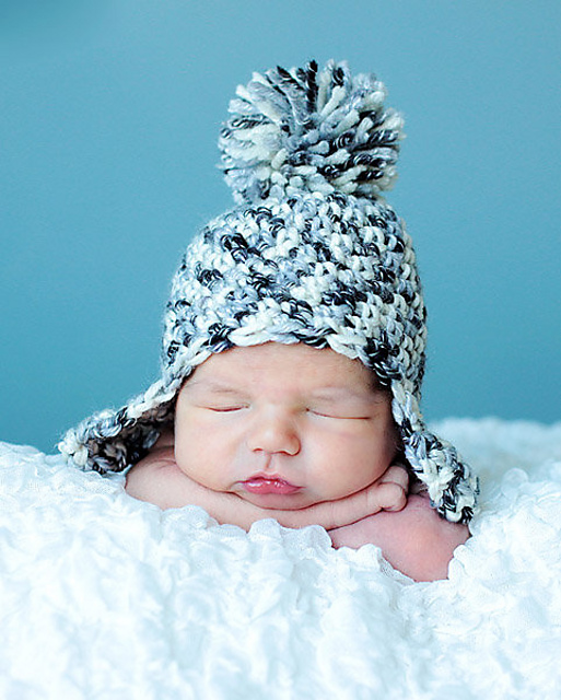 Snow Baby Hat with Pom and Ear Flaps