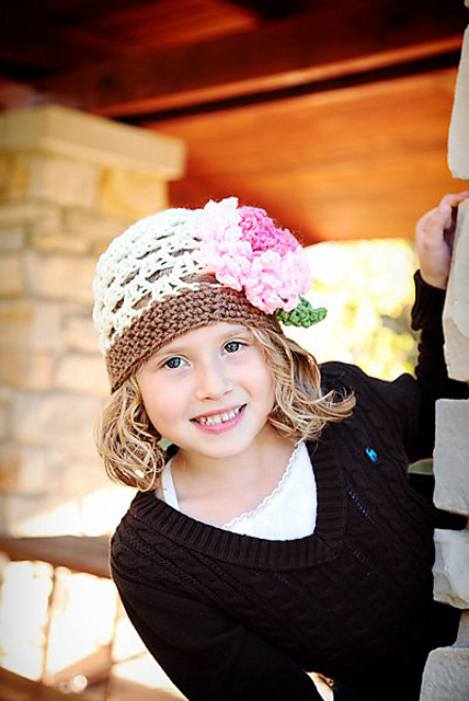 Open Weave Beanie with Loopy Layer Flower