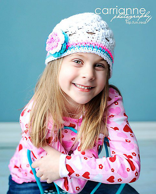 Open Weave Beanie with Flower Stack