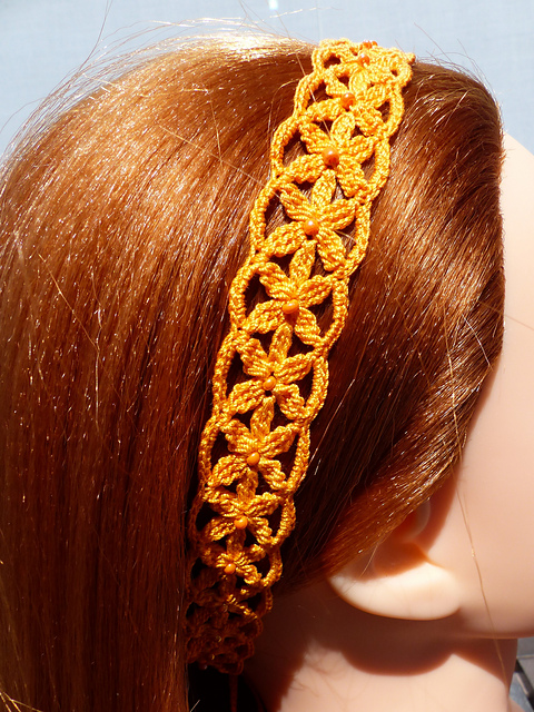 Headband "Orange Flowers and pearls"