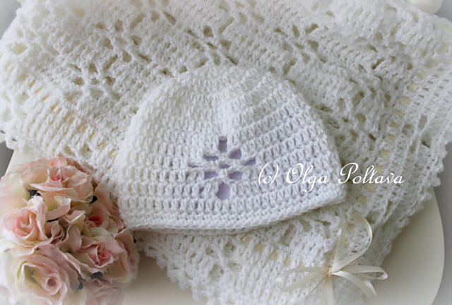 White Lace Christening Blanket and Hat