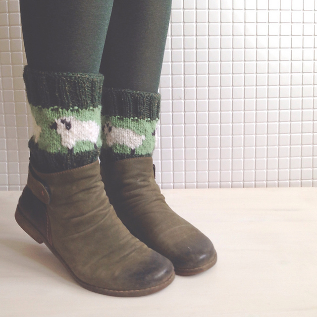 Green Boot Cuffs with Sheep Design