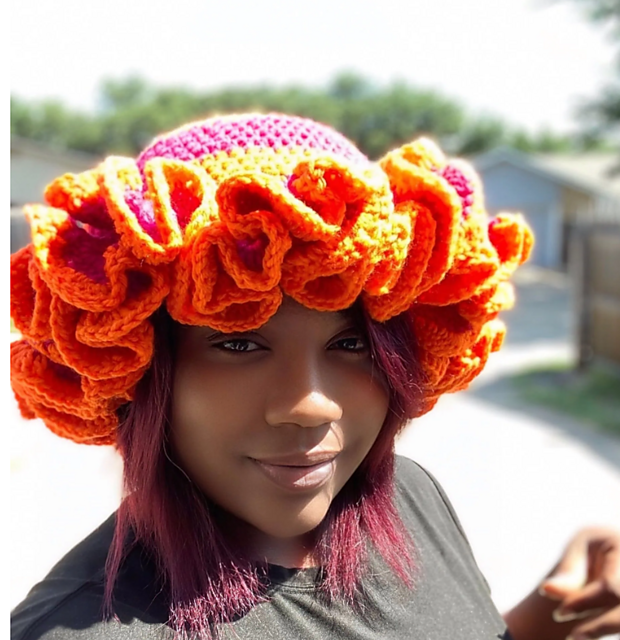 Orange & Pink Ruffle Bucket Hat