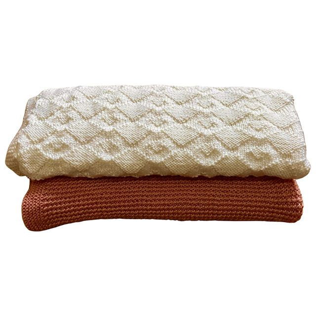 2 Baby Blankets, Rice Stitch & Diamonds