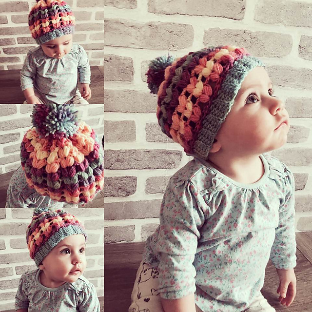 Rainbow puff stitch beanie