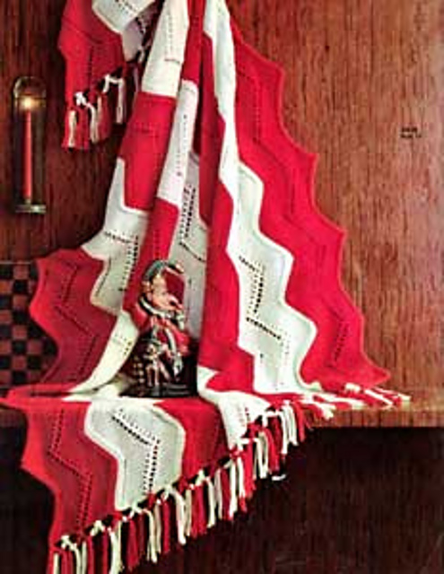 Red and White Striped Afghan #742-10