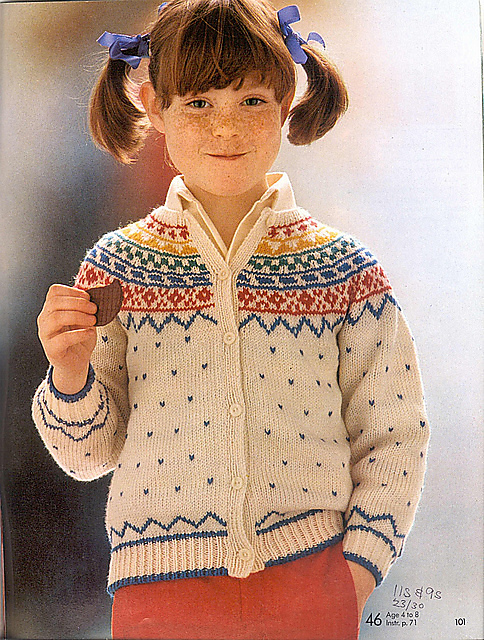 46 Cardigan with round Fair Isle yoke