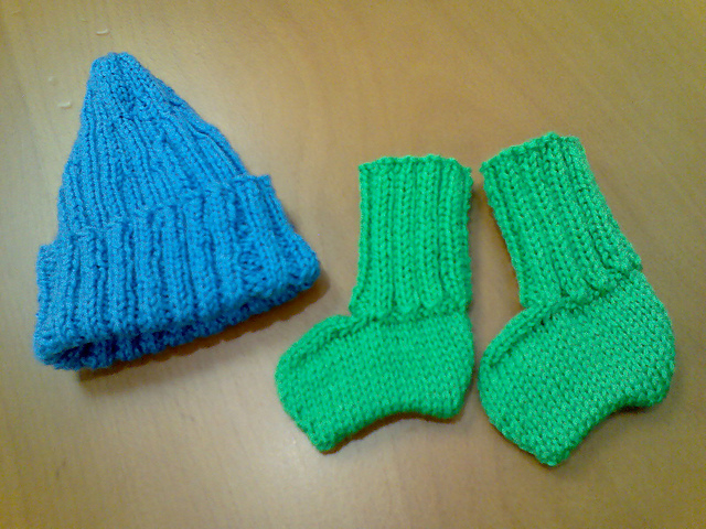 Mock Cable Beanie, Mittens & Bootees