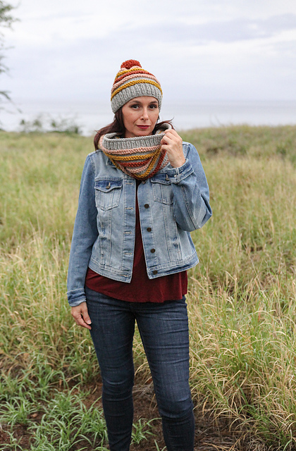 Modern Purl Stripes Beanie and Cowl