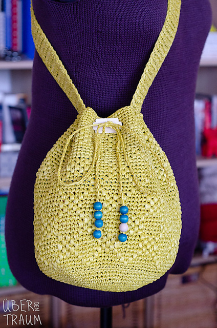 K. Plaid Drawstring Bag
