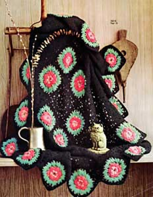 Black Afghan with Roses #742-13