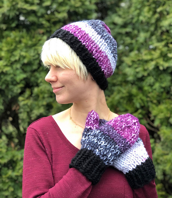 F858 Ribbed Brim Hat & Mitts